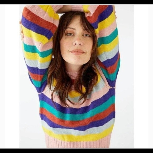 Rachel Antonoff Bridget Puff Sleeve rainbow stripe Sweater - Picture 2 of 16